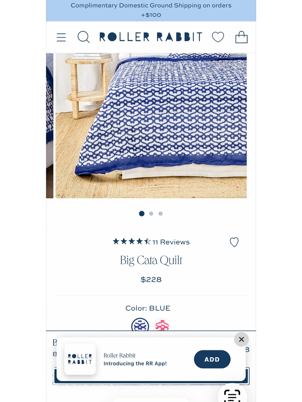 Roller Rabbit Blue Geometric Big Cata Quilt